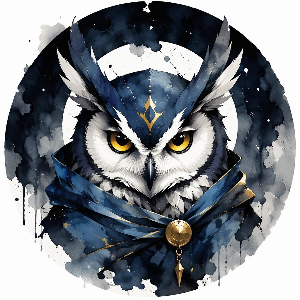 Centered watercolor mascot creature portrait with moody lighting, bold contrast, and clean white transparent-feel background