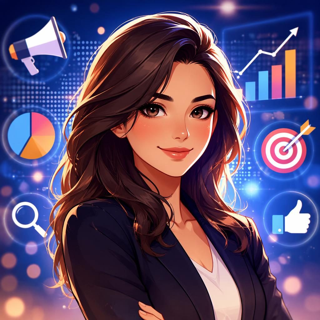 Stylized anime-inspired avatar with a confident friendly expression, bold colors, sharp focus, and soft bokeh background.