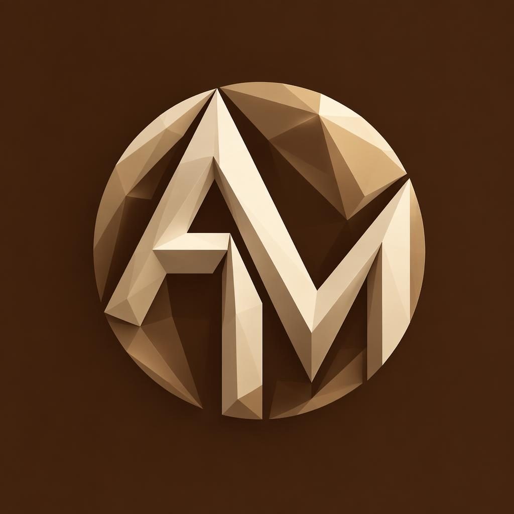 Centered low-poly geometric monogram avatar in a warm monochrome palette on a solid background, sharp and clean.