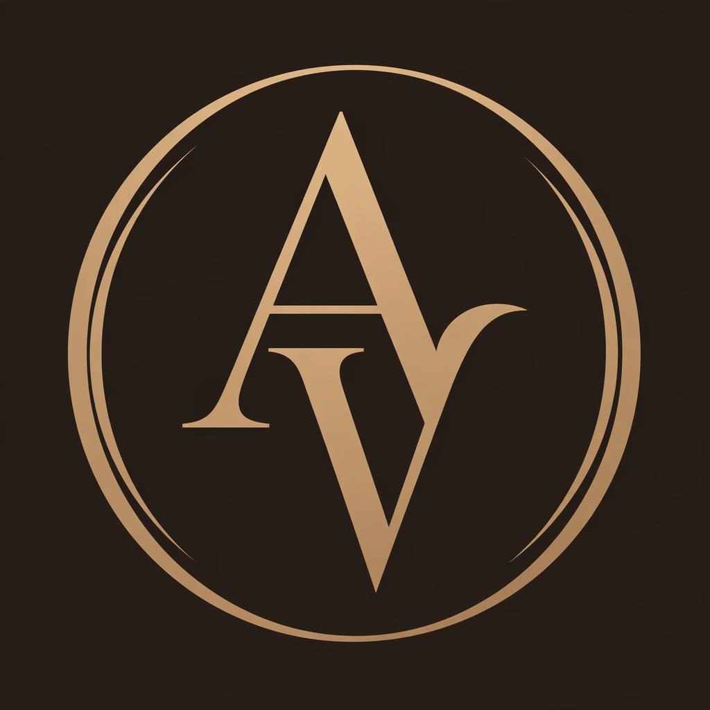 Centered modern monogram-style avatar icon in a warm monochrome palette with clean editorial framing on a solid background.