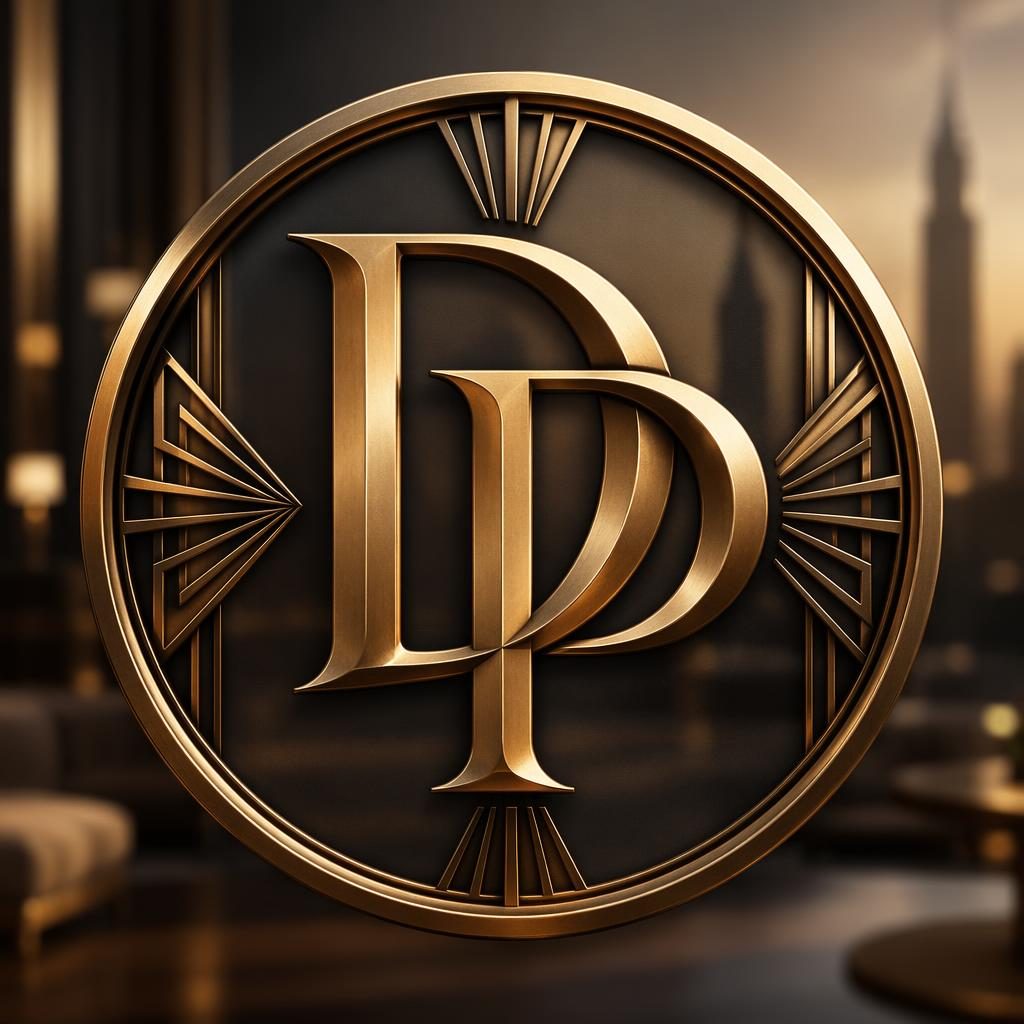 Centered art deco monogram avatar in warm earth tones with a blurred background and sharp, clean profile picture framing.