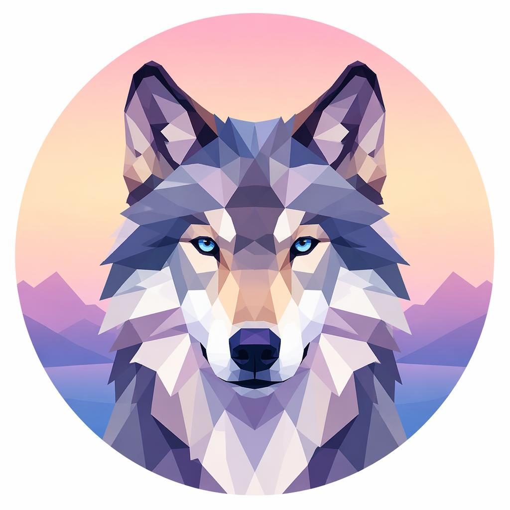 Avatar animal géométrique low-poly aux tons pastel, centré sur fond dégradé doux, net et lisible en petit format.