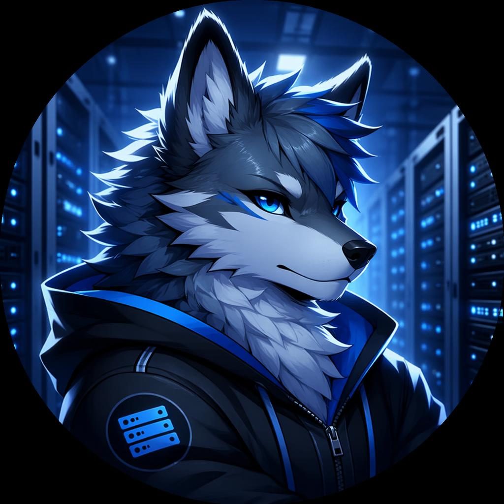 Anime-style mascot creature avatar with a serious expression, cool blue tones, centered close-up, and blurred background.