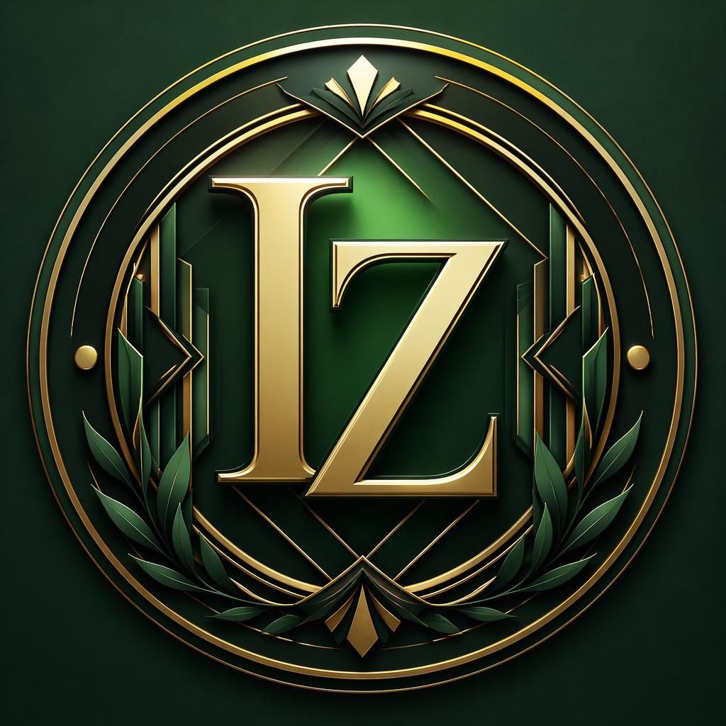 Art deco monogram avatar in forest green with a soft gradient, centered for clear circular and square profile crops.