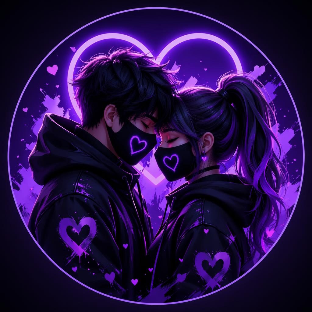 Avatar estilizado cyberpunk en tonos púrpura real y neón, centrado, con diseño abstracto y aspecto limpio.