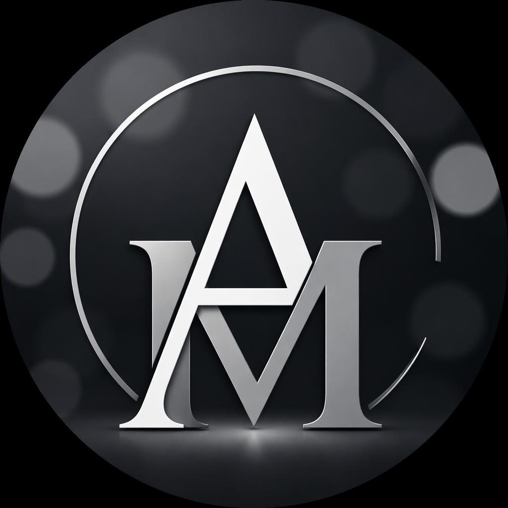 Flat monochrome avatar with centered monogram design, soft bokeh background, and clean profile-picture framing.