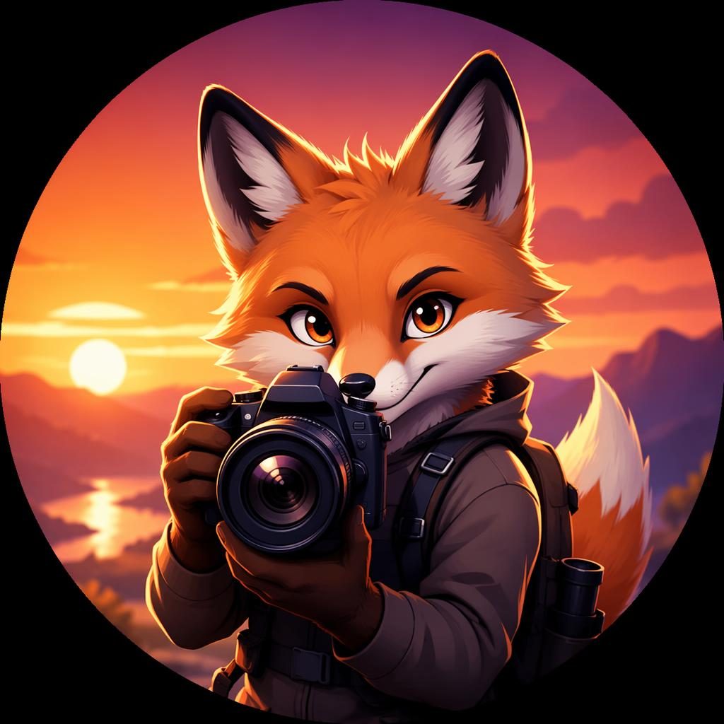 Avatar mascotte anime énergique centré, palette dégradée coucher de soleil, rendu net sur fond doux sans texte.