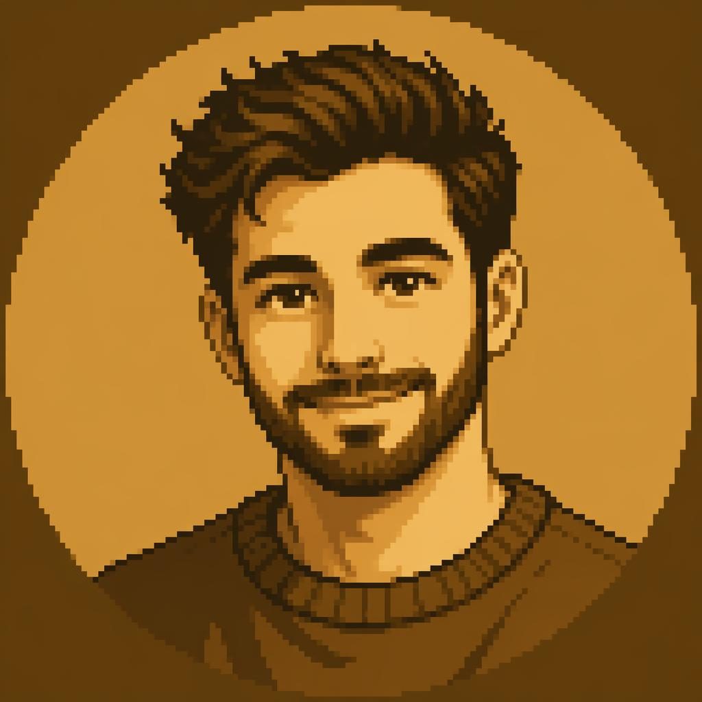 Retrato humano tipo avatar en pixel art retro, monocromo cálido, centrado y nítido sobre fondo liso.