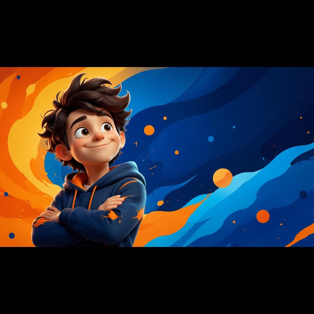 Centered 3D Pixar-style avatar with playful expression, bold high-contrast colors, and clean abstract background.