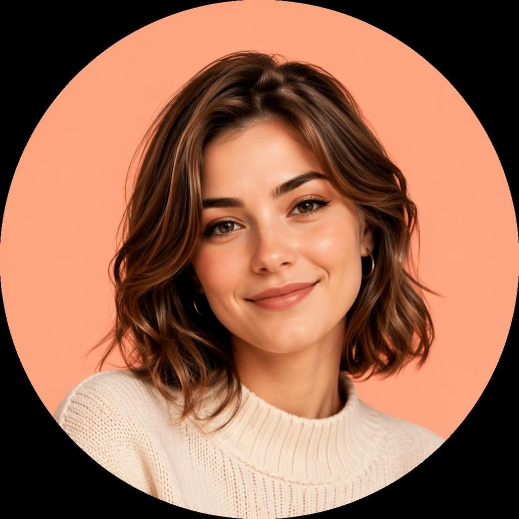 Centrálně komponovaný moderní portrét pro avatar na jednobarevném pastelovém pozadí, s teplou a přívětivou náladou.