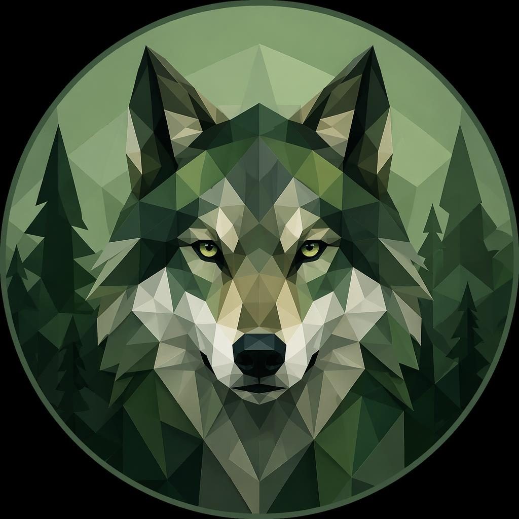 Centered low-poly geometric animal avatar in forest green, minimal profile picture with sharp focus and clean crop.