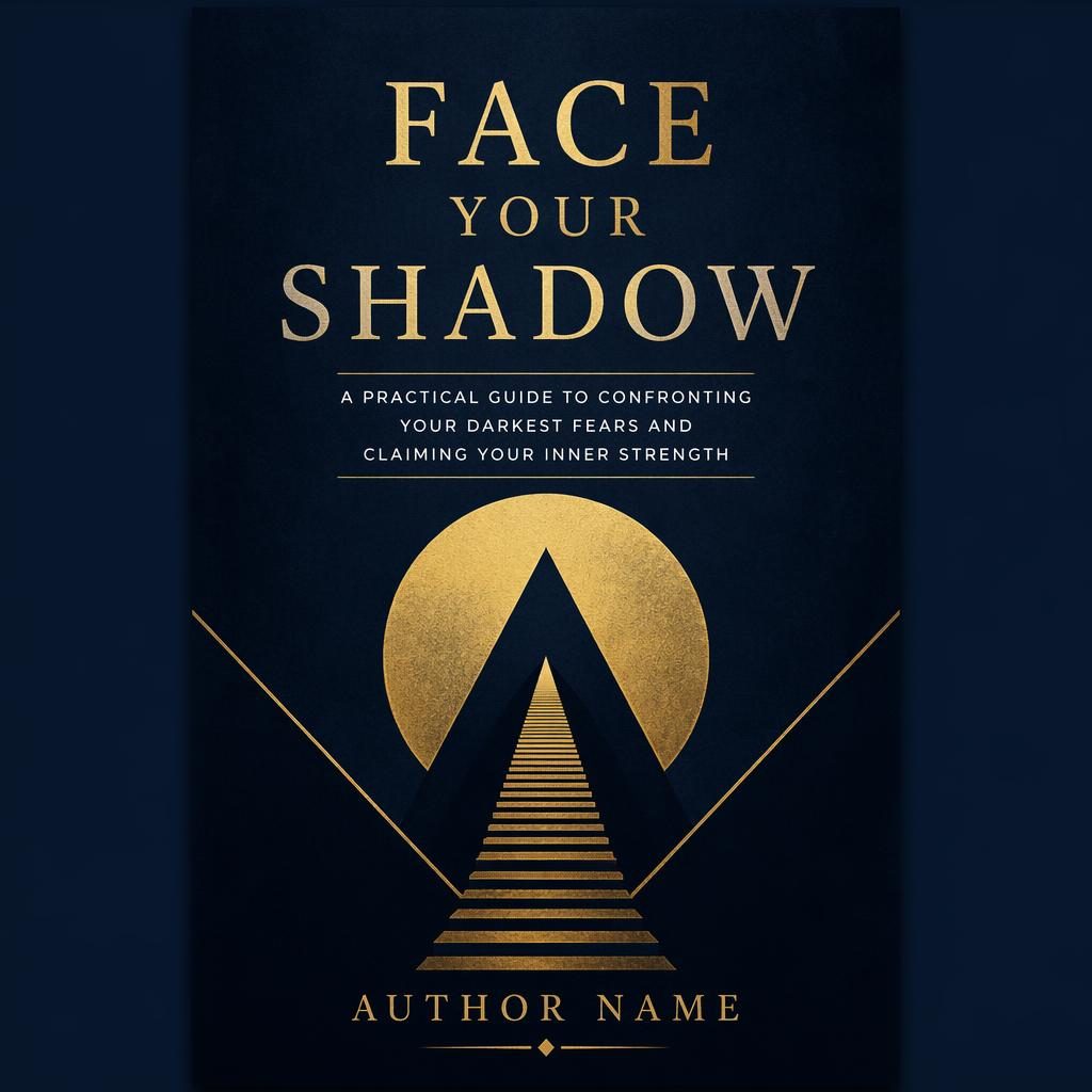 Minimalist horror book cover in muted navy and gold with bold geometric symbol and clean title and author text.