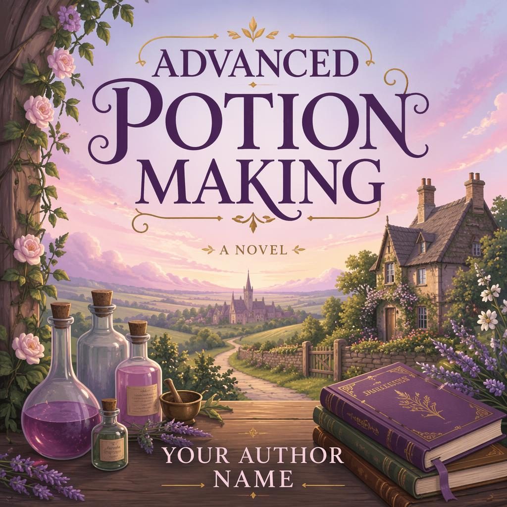 Young adult romance book cover with a pastel countryside scene, bold typography, and clean title and author placeholder text.