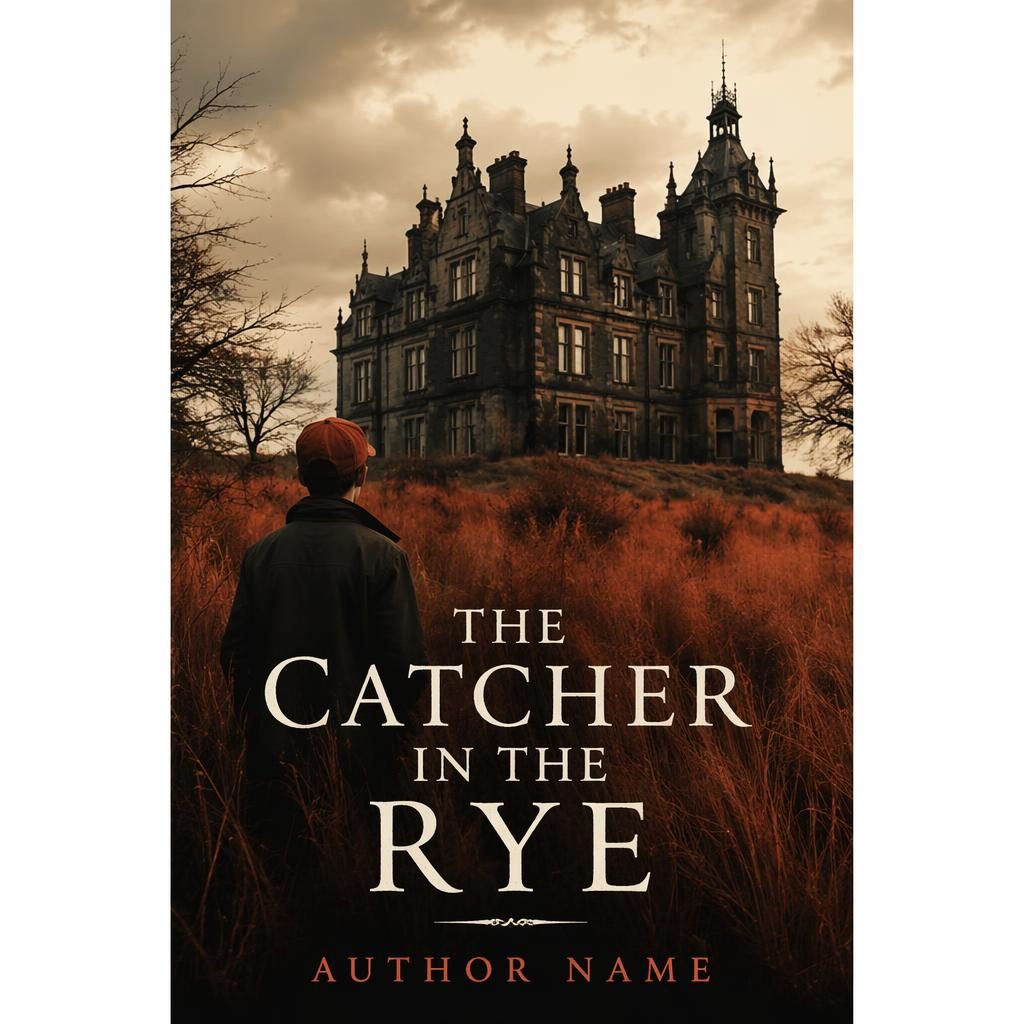 Photographic book cover design showing a gothic mansion in warm cream and rust tones with clean title and author text.