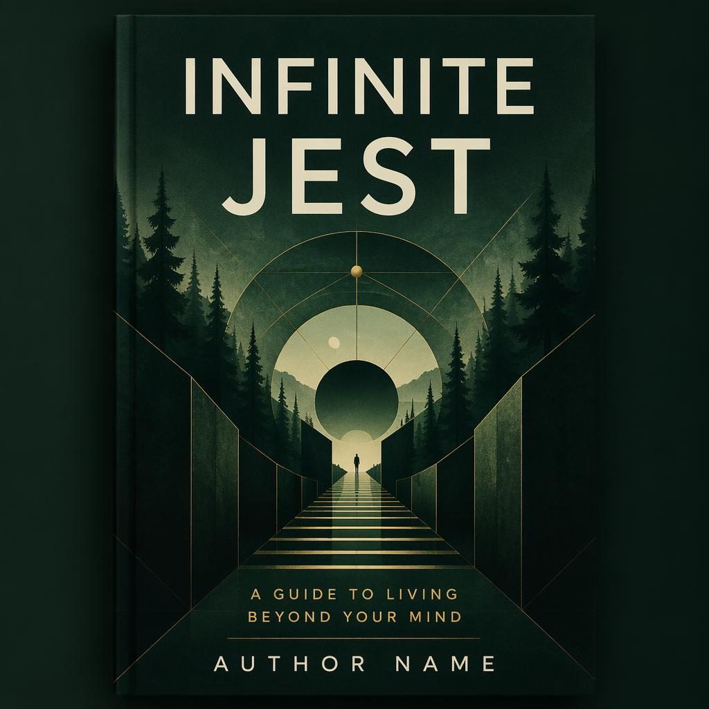 Bold geometric fantasy-style book cover in deep forest green with clean title and author placeholder text in sharp typography