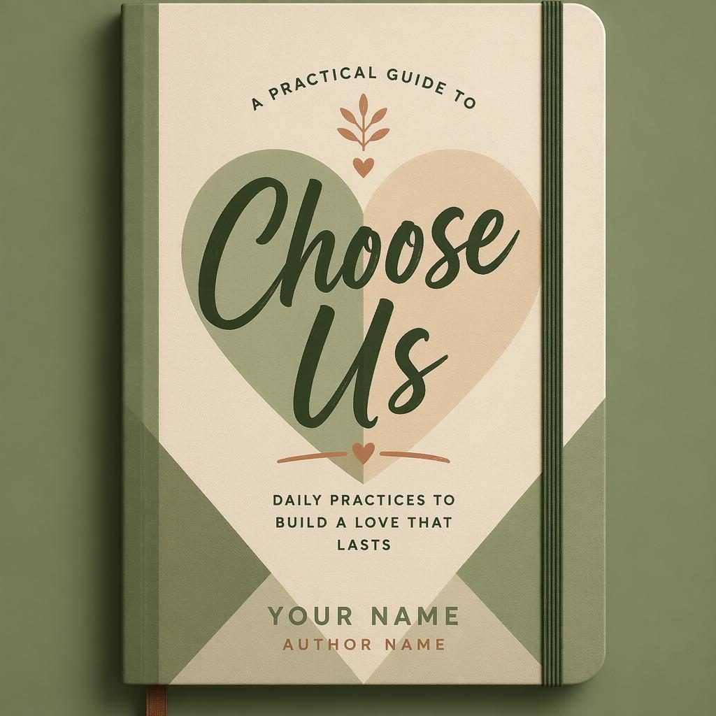 Print-ready 5:8 self-help book cover with bold geometric layout, hand-lettered typography, and warm sage parchment tones.
