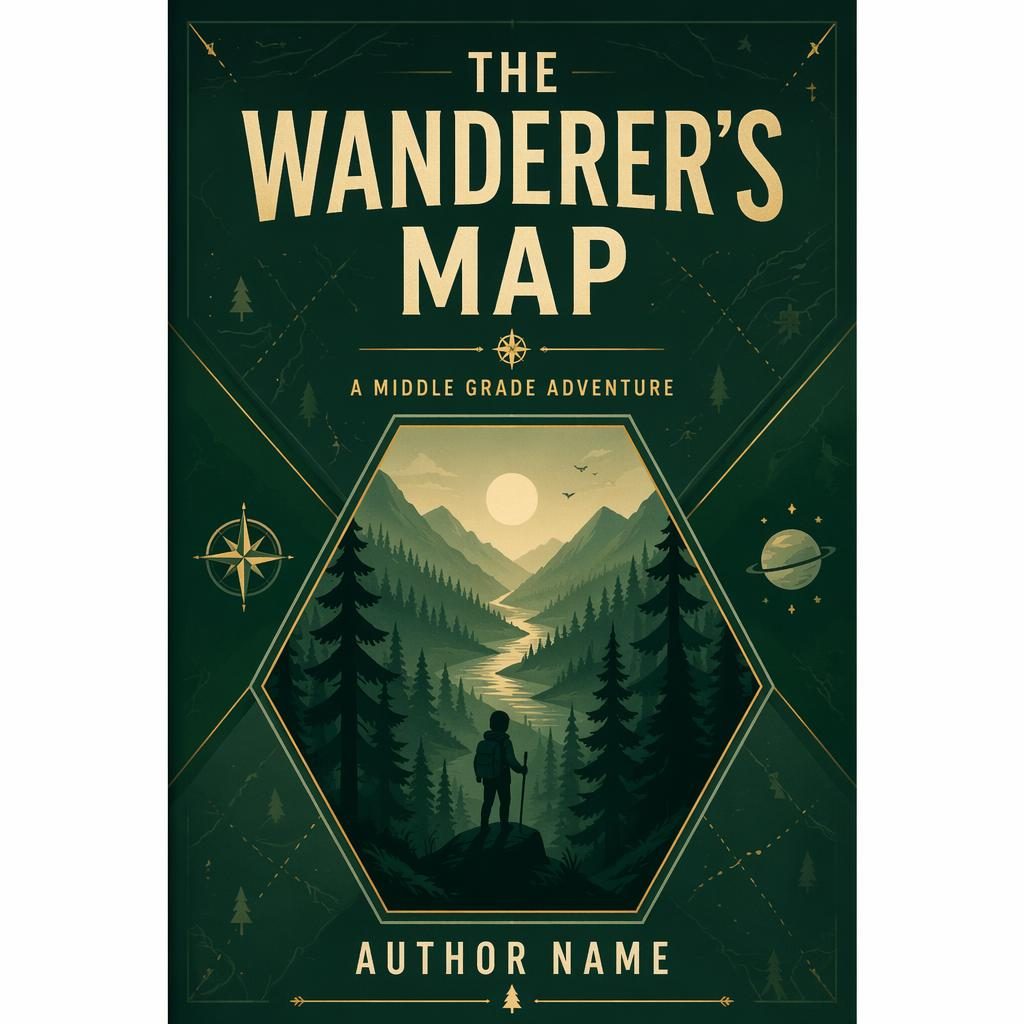 Print-ready 5:8 book cover with bold geometric map design in deep forest green and clean title, subtitle, and author text.
