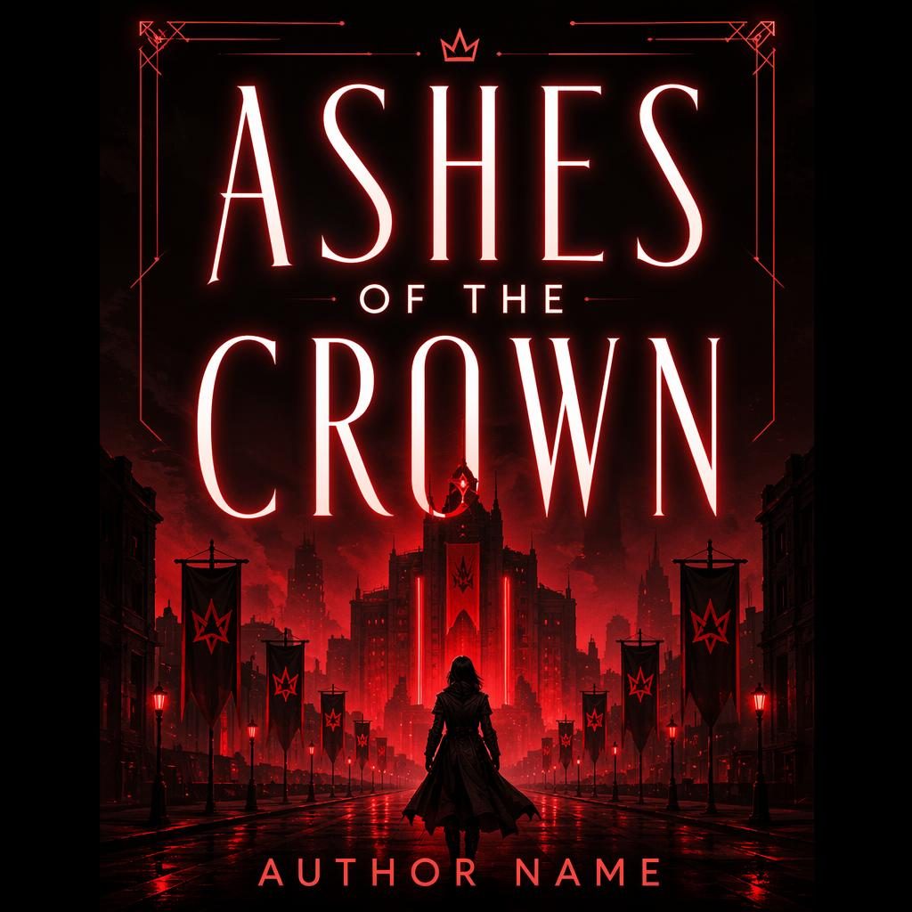 Illustrated full-bleed YA dystopian neon book cover with black and red palette, dark mood, and sharp placeholder typography.