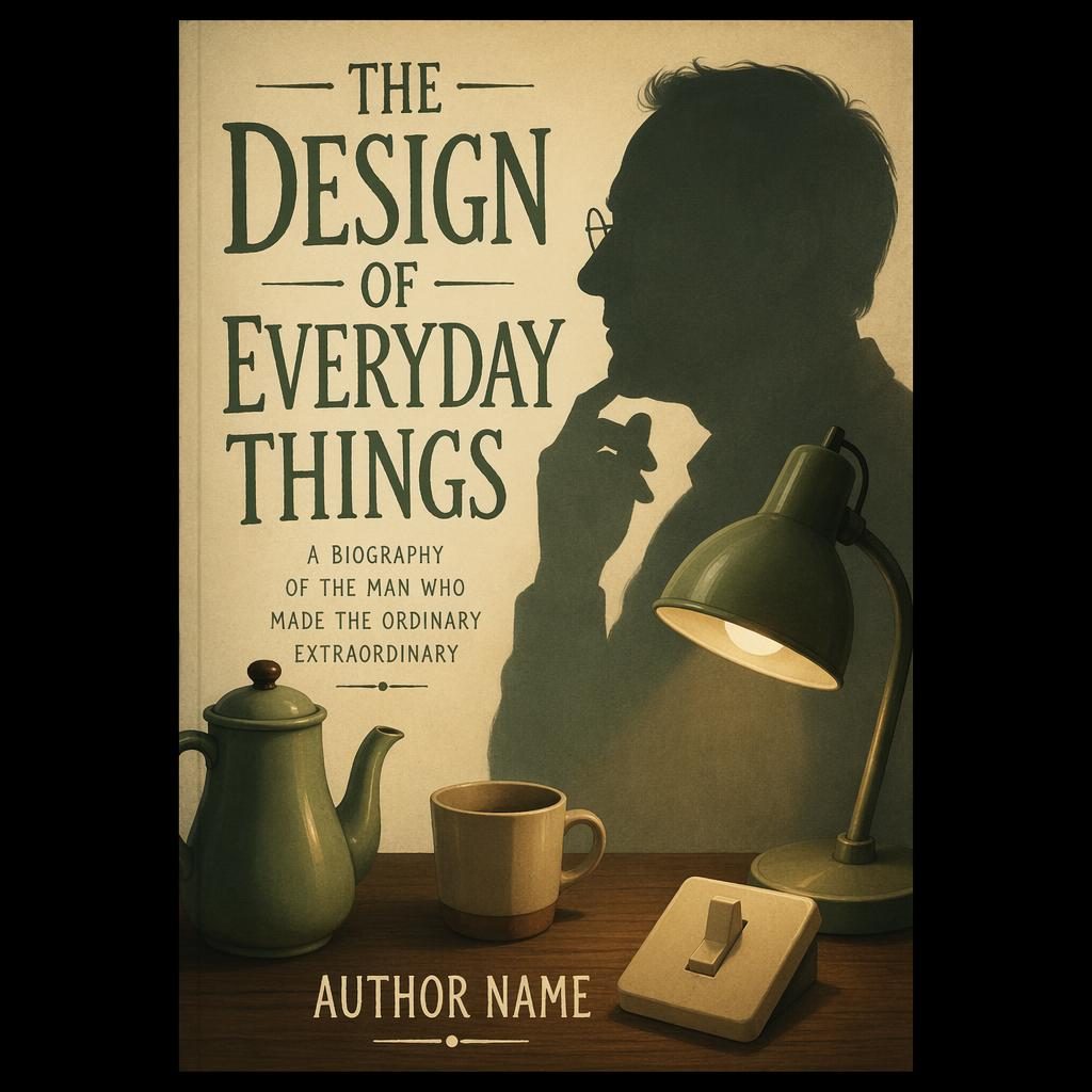 Horror biography book cover with shadowed portrait, hand-lettered typography, warm sage and parchment palette, 5:8 portrait layout