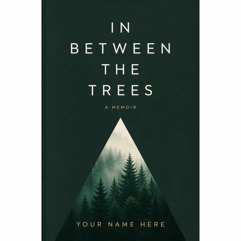 Minimalist memoir book cover in deep forest green with bold geometric typography and clean title-author placeholder text.