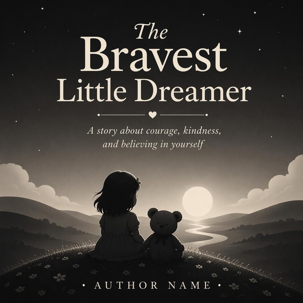 Vintage retro children's picture book cover with soft romantic gradient, monochrome palette, and clean title placeholder.