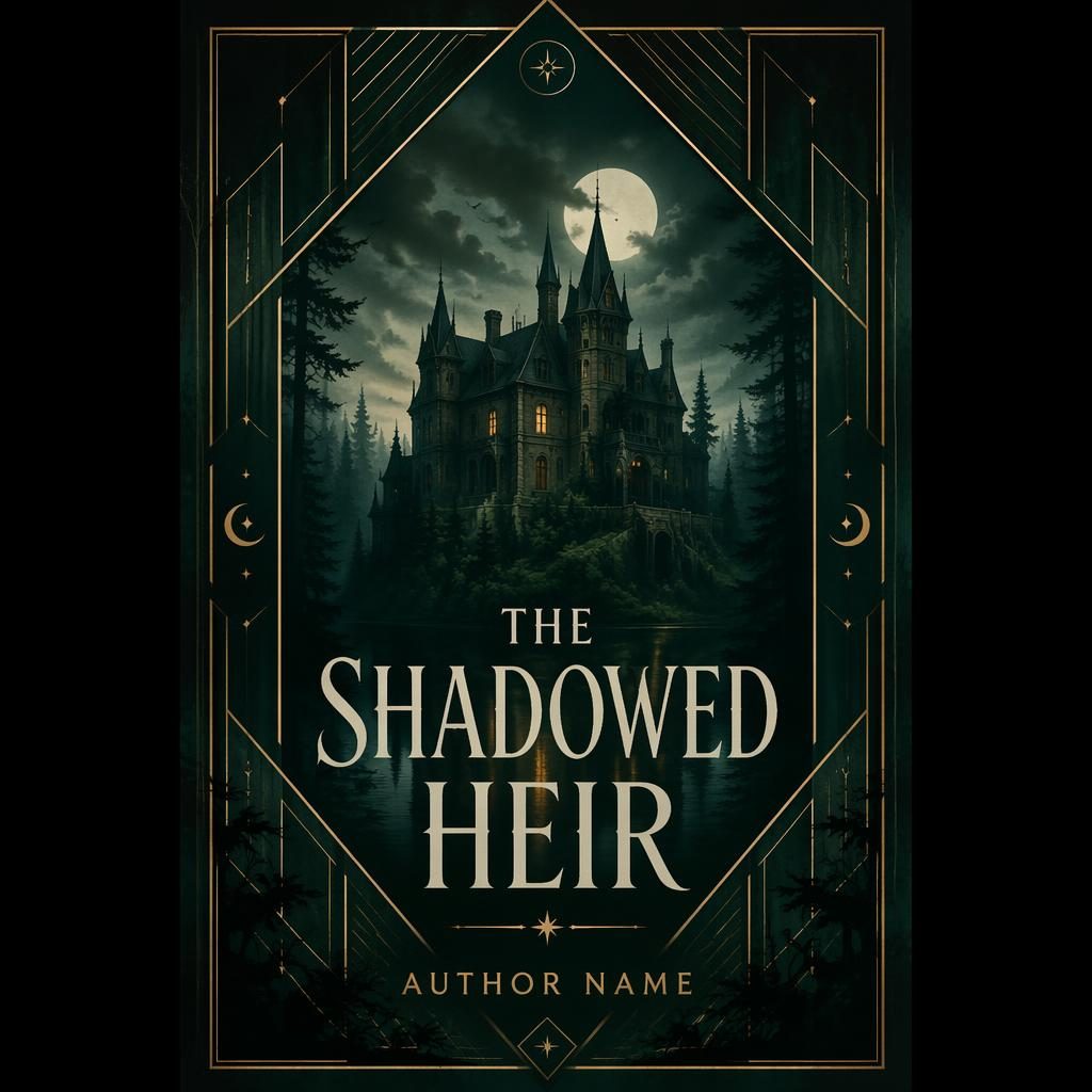 Young adult horror book cover with a gothic mansion in deep green forest tones and bold geometric typography layout.