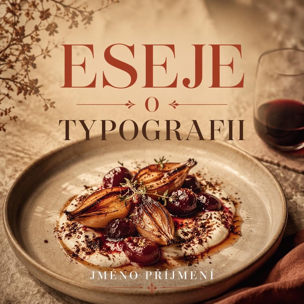 Fotografická knižní obálka s nasvíceným aranžovaným pokrmem na talíři v teplých krémových a rezavých tónech.
