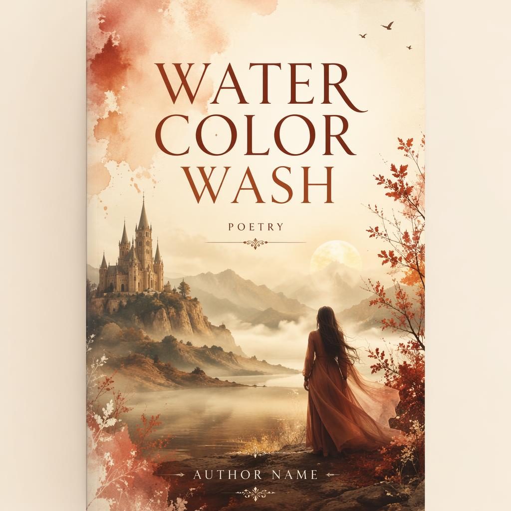 Fantasy poetry book cover with watercolor wash in warm cream and rust, atmospheric photo style, and clean title text.