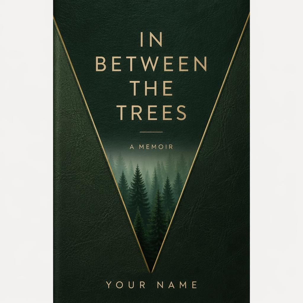 Minimalist YA memoir book cover in deep forest green with bold geometric typography and clean title and author placeholders.