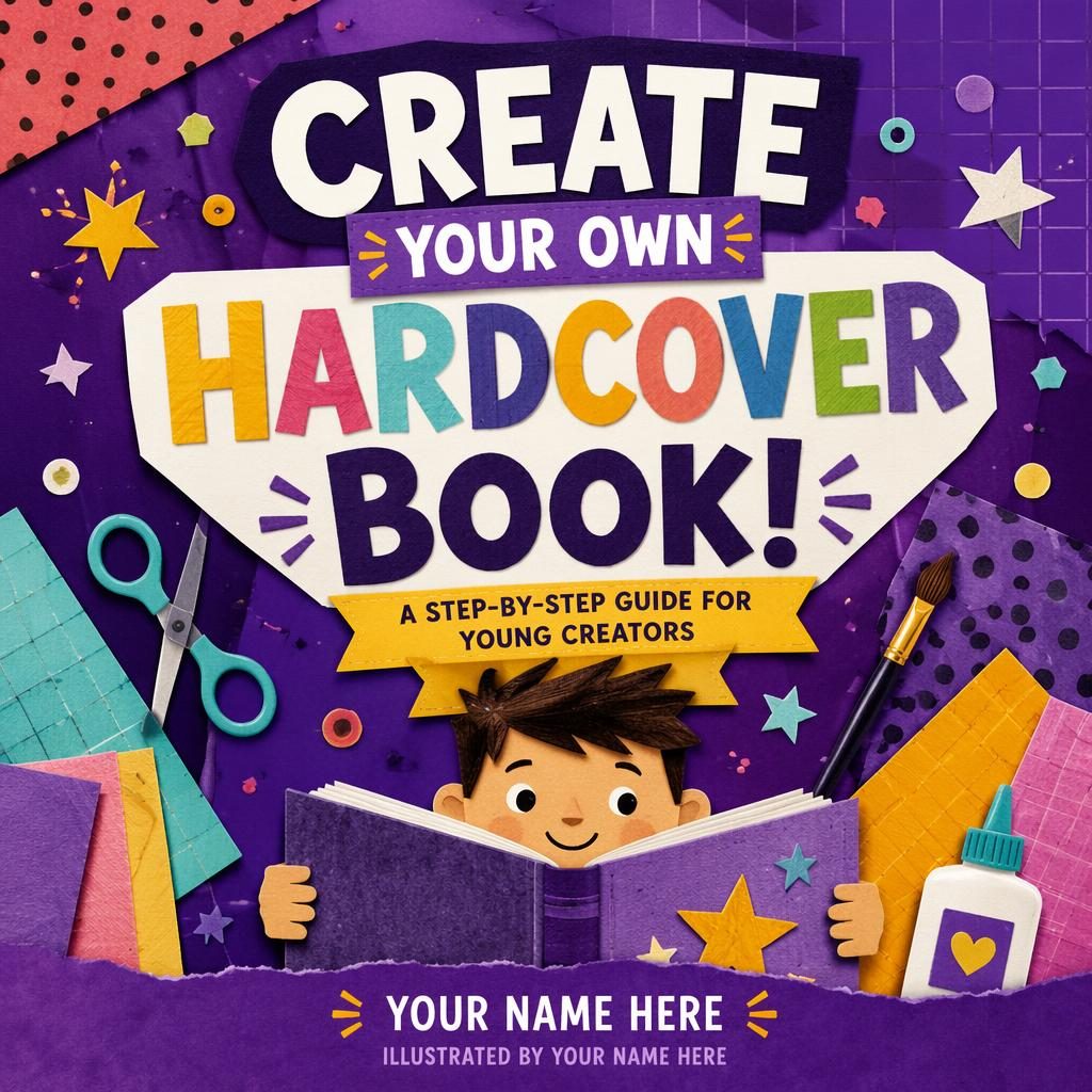 Children's picture book cover in royal purple collage style with bold geometric shapes and clean title and author text.