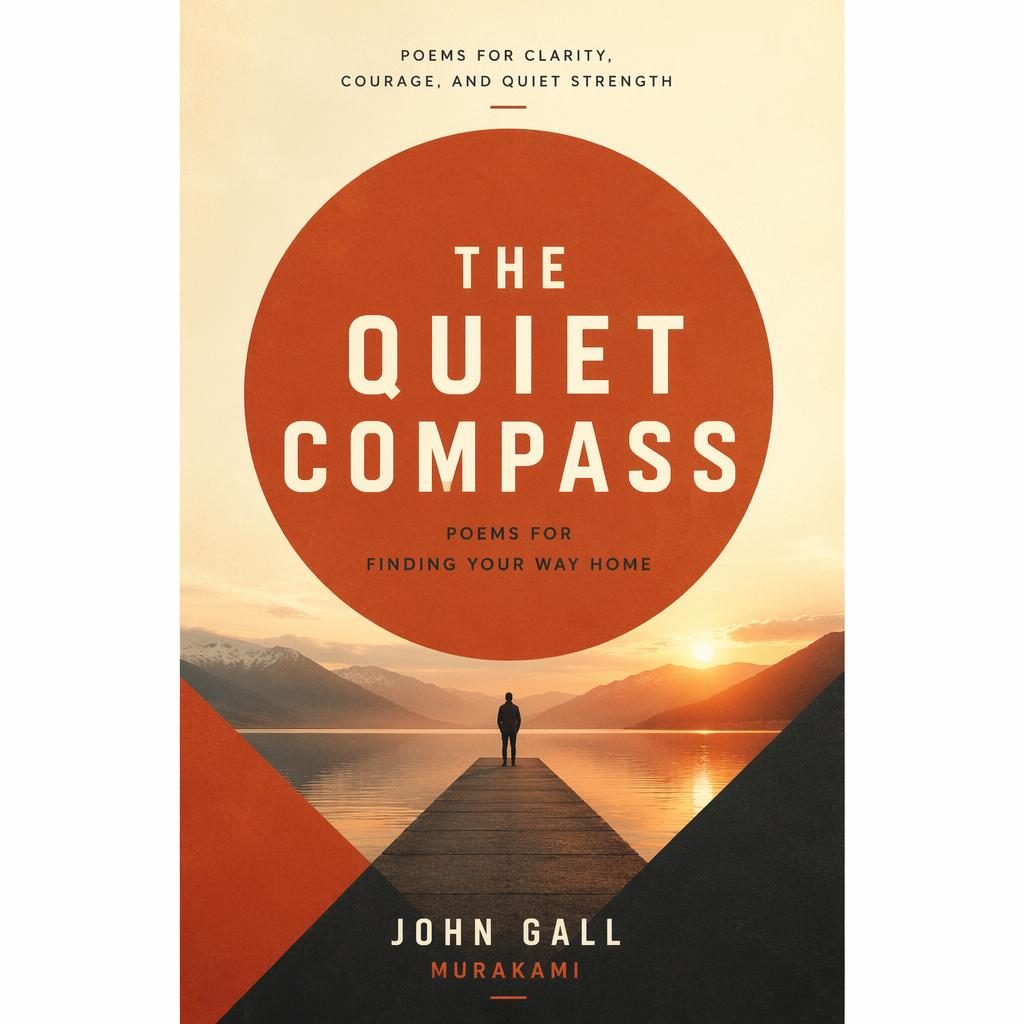Print-ready 5:8 book cover with bold geometric shapes, warm cream and rust tones, atmospheric photo backdrop, and clean title placeholder.