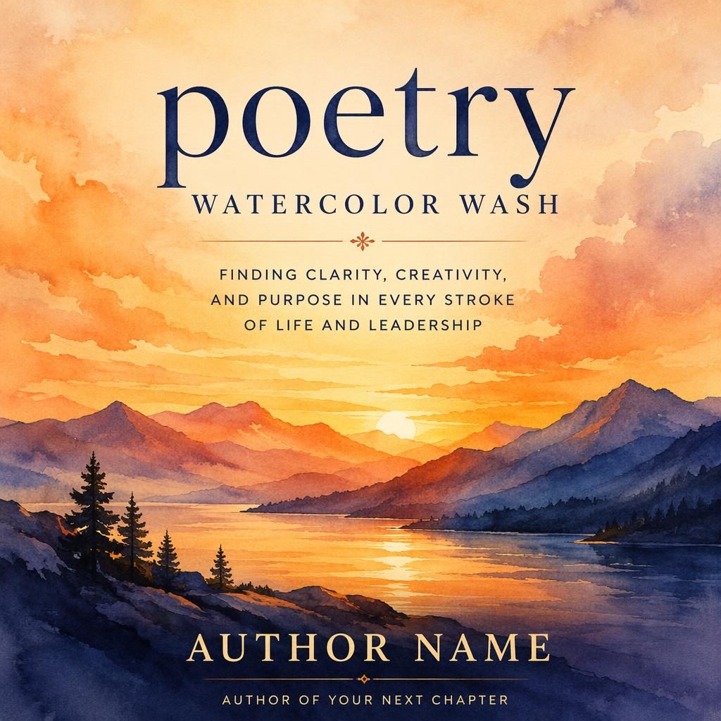 Portrait book cover design with a warm sunset watercolor wash, epic painterly atmosphere, and clean title and author placeholder text.