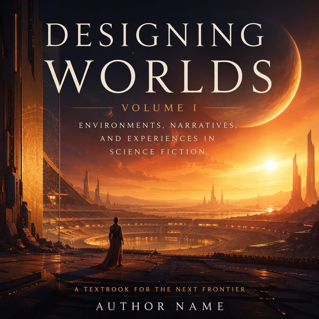 Painterly sci-fi book cover with a sunset space scene, grand atmospheric composition, and sharp title and author placeholders.