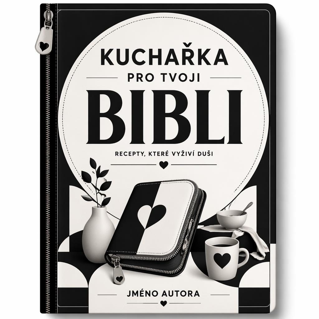 Retro geometrický návrh obálky knihy v monochromu, s jemně romantickou náladou a zástupným textem názvu i autora.