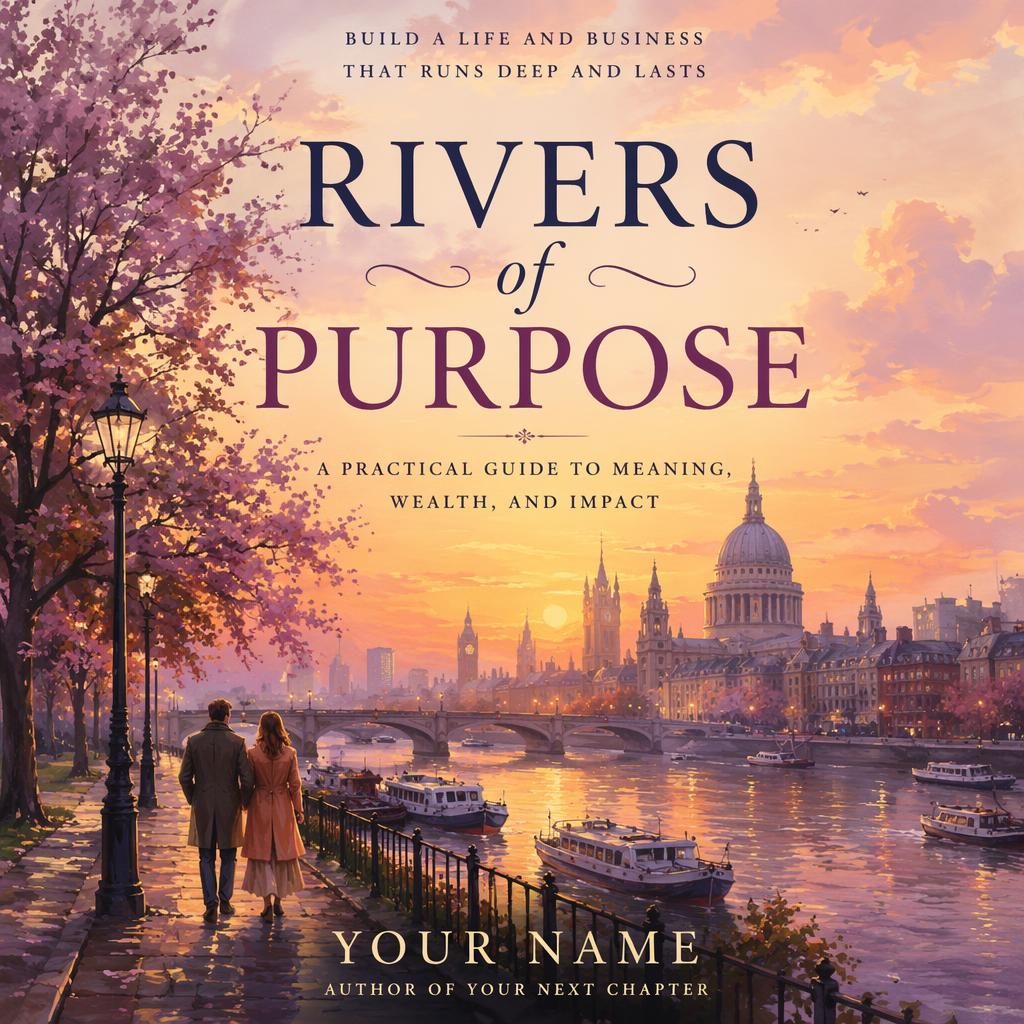 Painterly book cover with a pastel countryside at sunset, warm epic mood, and clean title and author placeholder text.