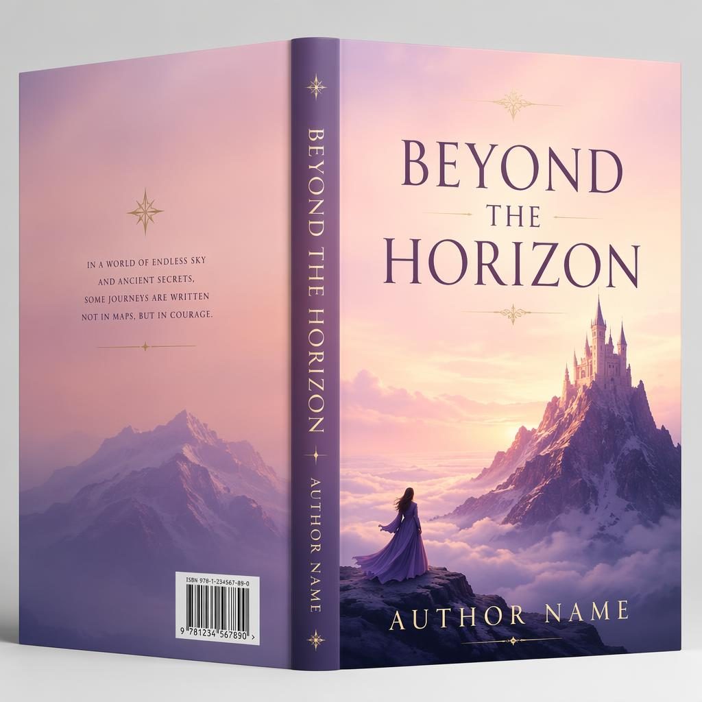 Minimalist fantasy book cover with pastel gradient, sharp title and author placeholder text, bold classic literary layout.