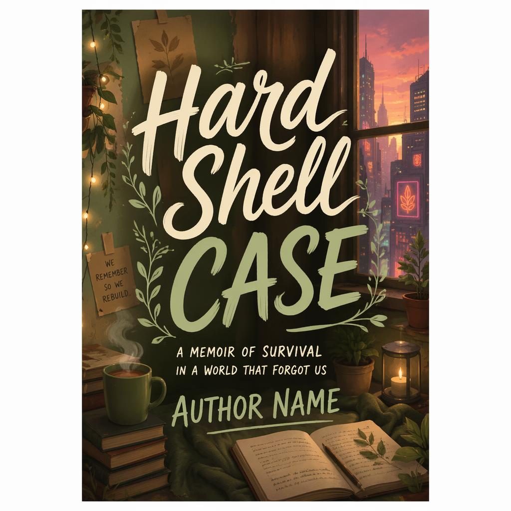 Portrait AI book cover with hand-lettered title and author text, sage and parchment palette, warm cozy memoir style.