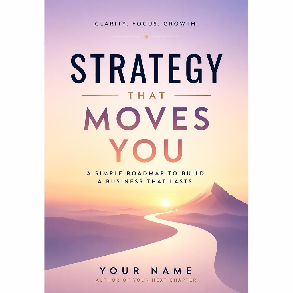 Minimalist business strategy book cover with pastel gradient, bold typography, and clean title and author placeholder text.