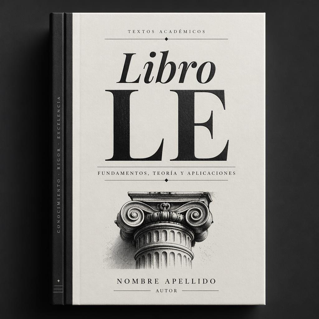 Portada vertical 5:8 en blanco y negro con tipografía manuscrita Libro LE centrada y diseño editorial académico