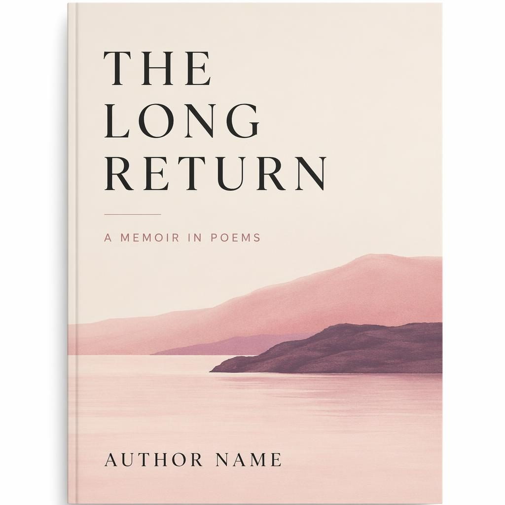 Minimalist poetry memoir book cover with pastel romantic palette, bold typography, and clean title and author placeholders.