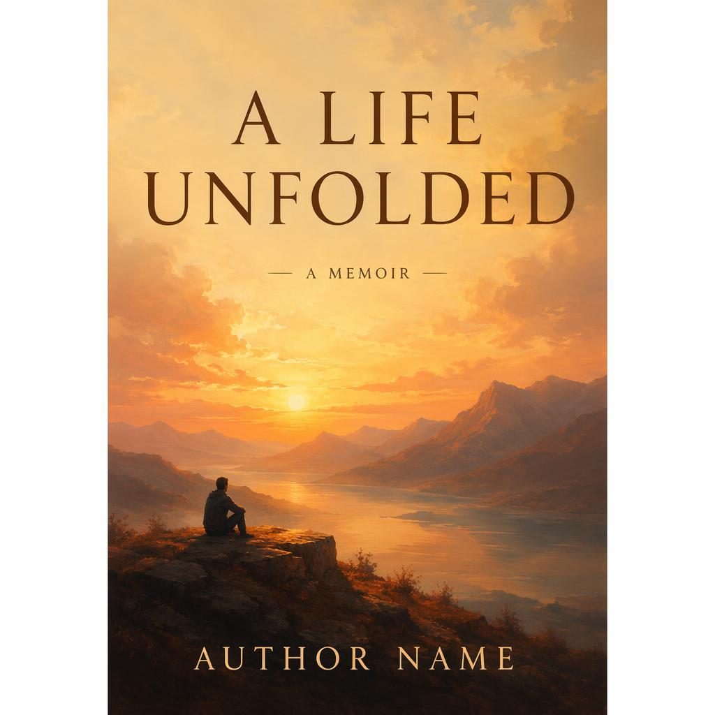 Minimalist memoir-style academic book cover with painterly sunset background, sharp placeholder title and author text, 5:8 portrait.