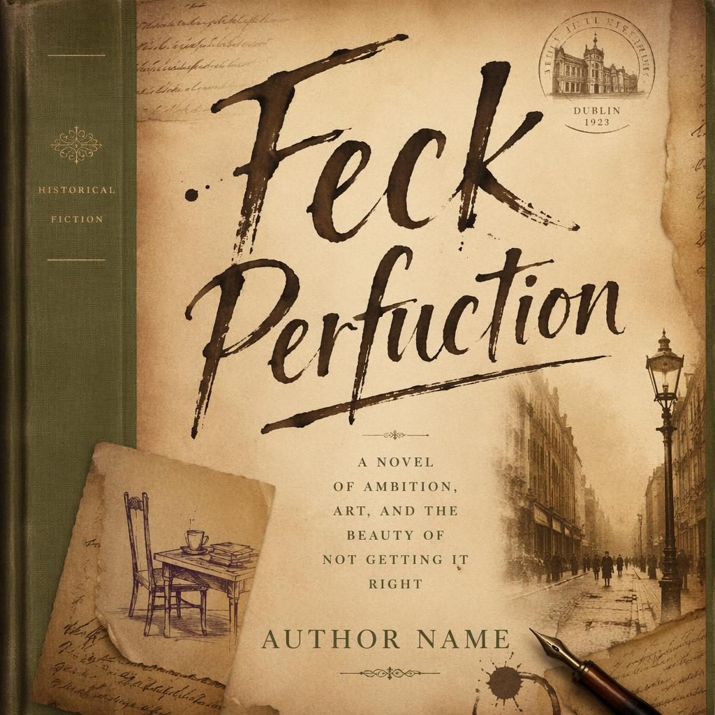 Sepia historical fiction book cover in 5:8 portrait with hand-lettered title and author text, warm sage and parchment tones