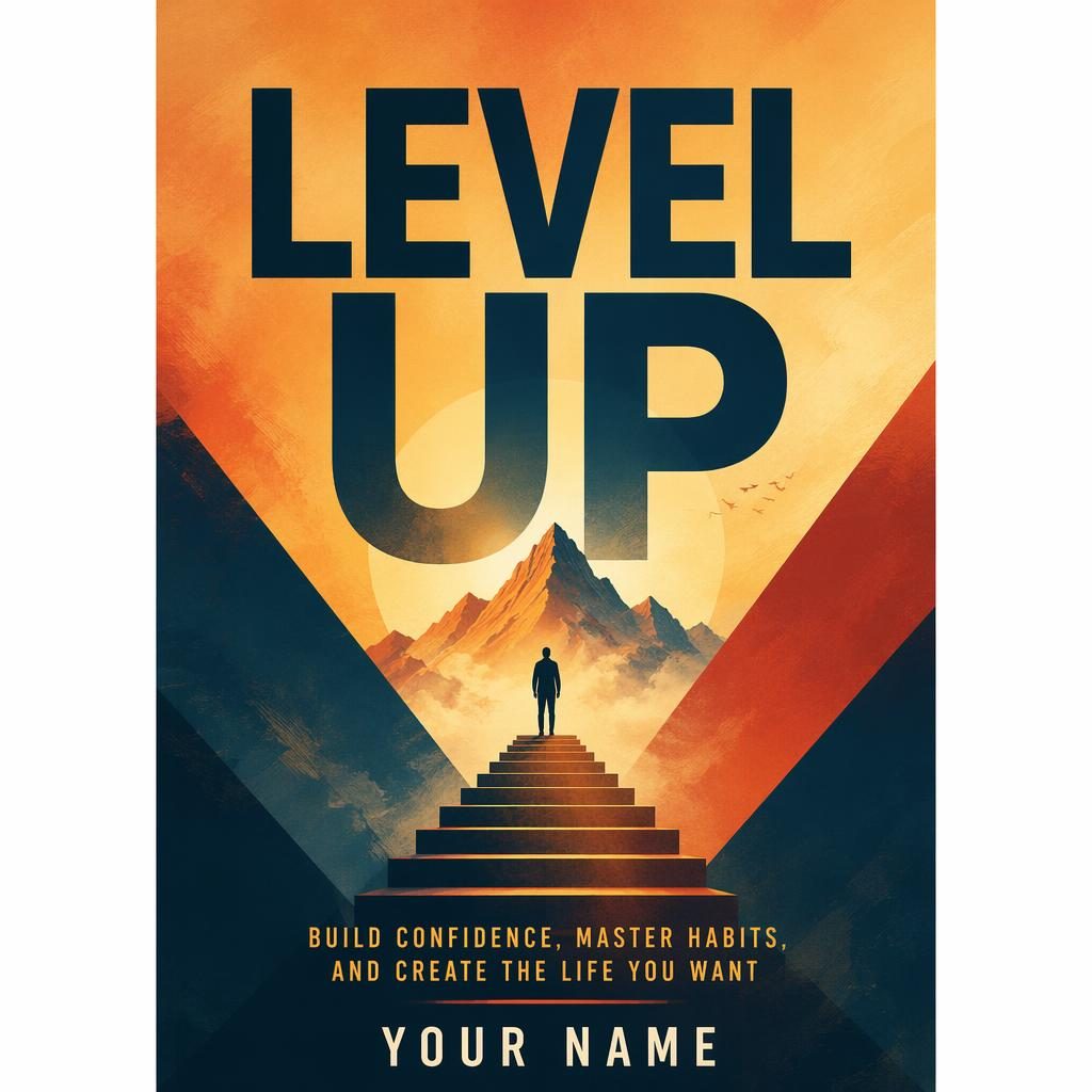 Painterly geometric self-help book cover in warm sunset tones with bold shapes and clean title and author placeholders.