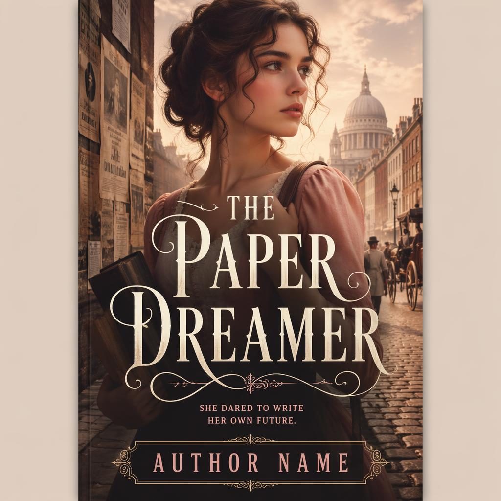 Sepia-toned young adult historical fiction book cover with romantic pastel accents, clean title and author text placeholders.