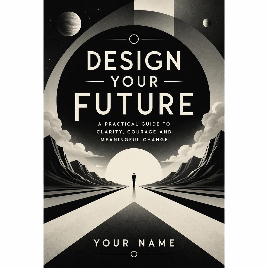 Monochrome 5:8 book cover with bold geometric sci-fi shapes, soft romantic mood, and clean title and author text.