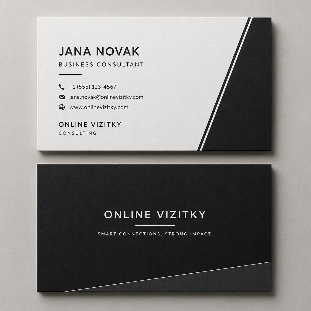 Fotorealistický mockup oboustranné minimalistické vizitky Online Vizitky pro Janu Novak na neutrálním povrchu.