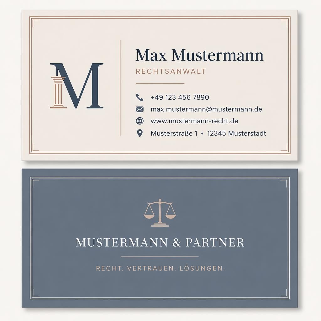 Stapel aus Vorder- und Rückseite einer Business Card im Pastellstil mit klarer Typografie und Platzhaltern für Kontaktdaten.