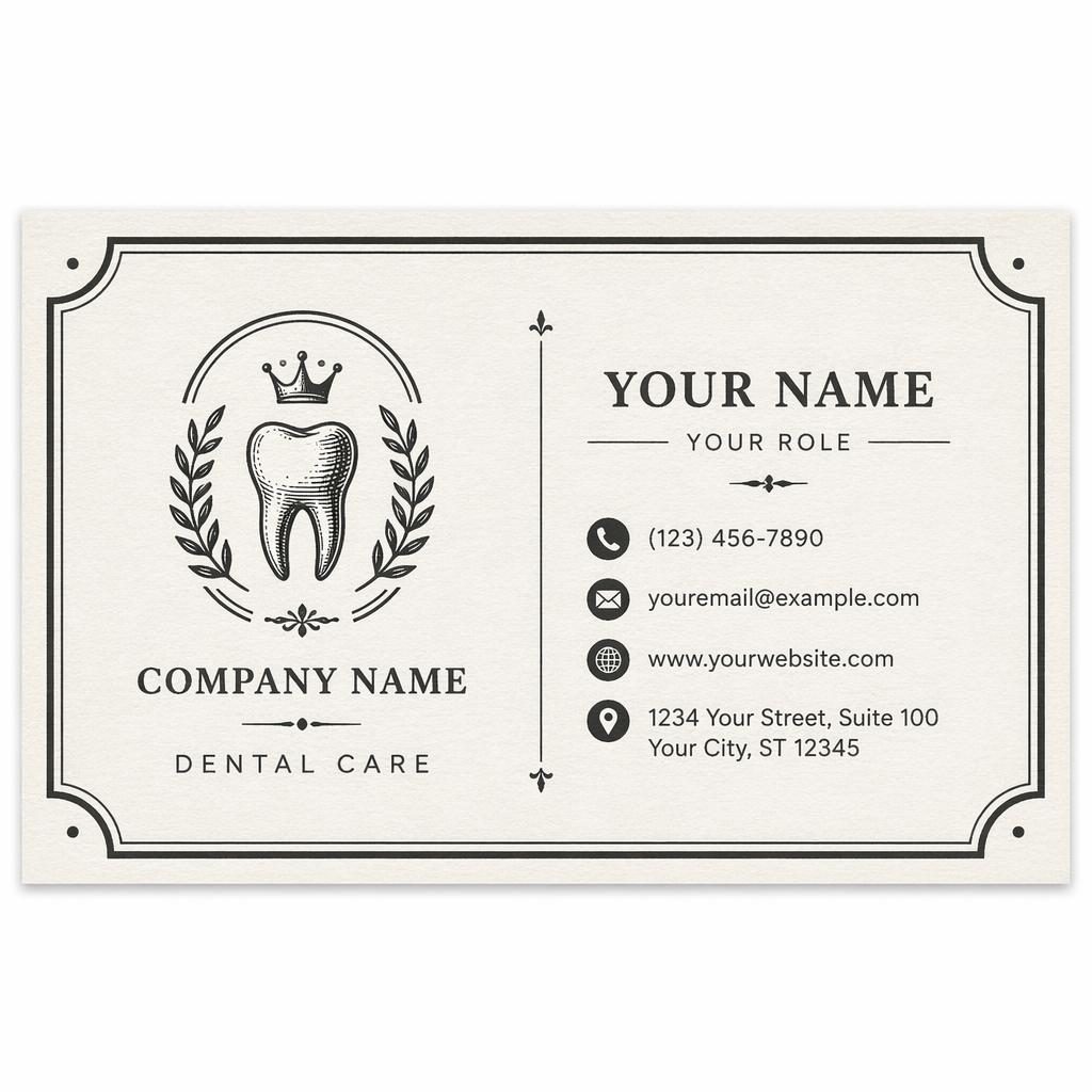 Back of a vintage monochrome medical business card template with elegant letterpress style and clean contact placeholders.
