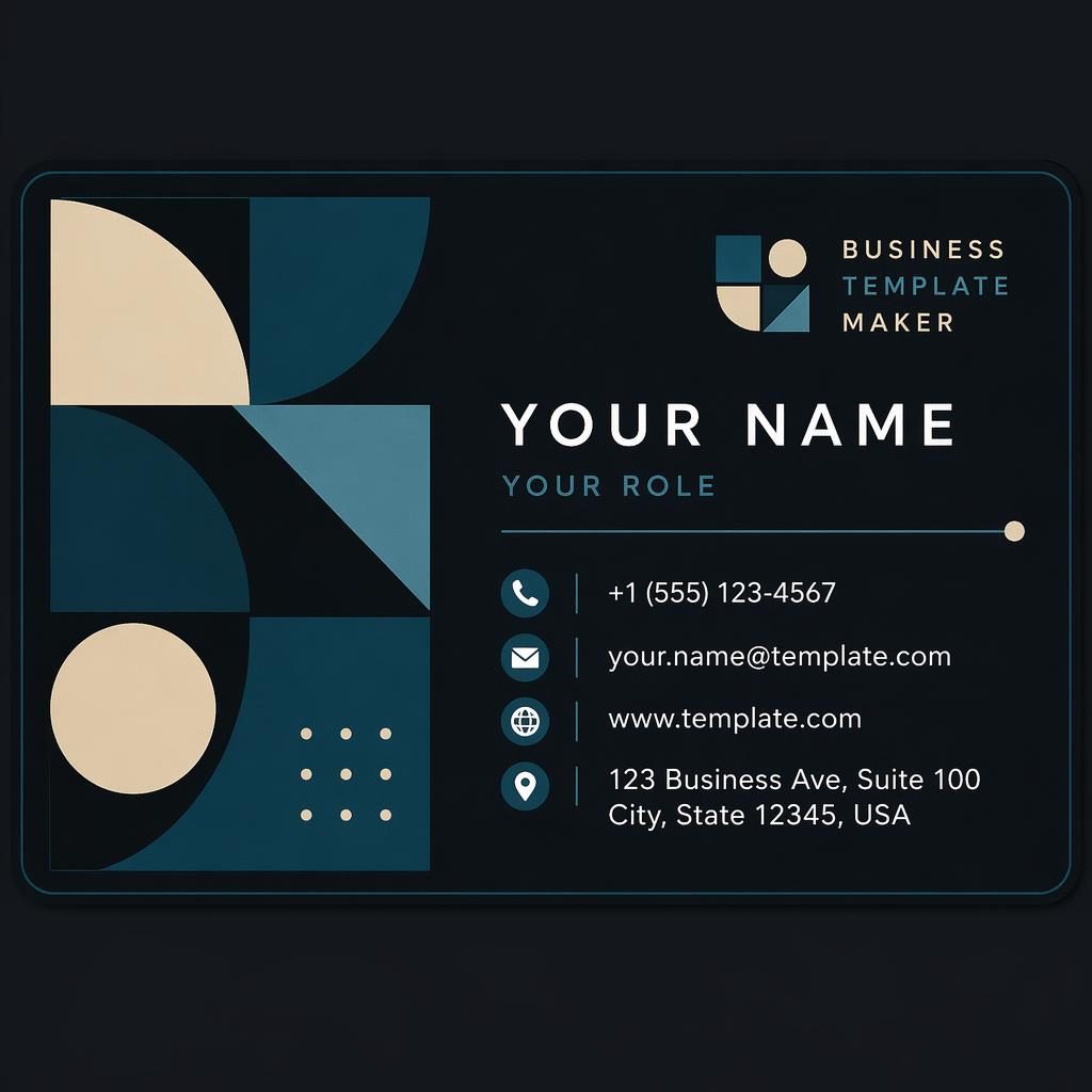 Back view of a dark bauhaus business card for a medical or dental brand with sharp placeholder contact details.