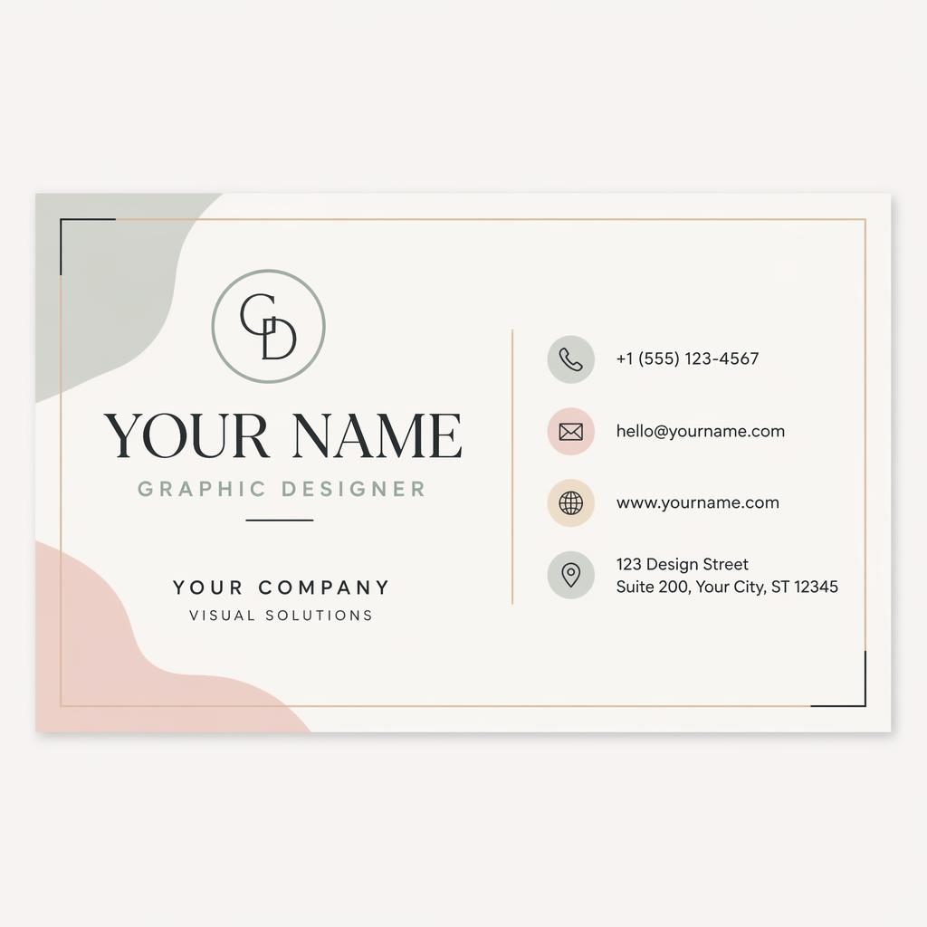 Front view of a pastel typography-focused graphic designer card with sharp placeholder contact details and balanced space.